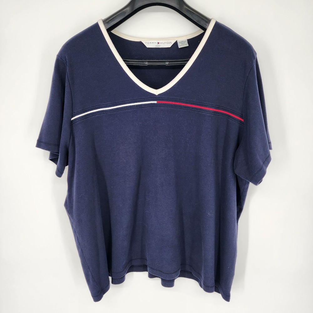 Tommy Hilfiger Short Sleeve V-Neck Short Sleeve Shirt Women's‎ Size 3X Navy Blue